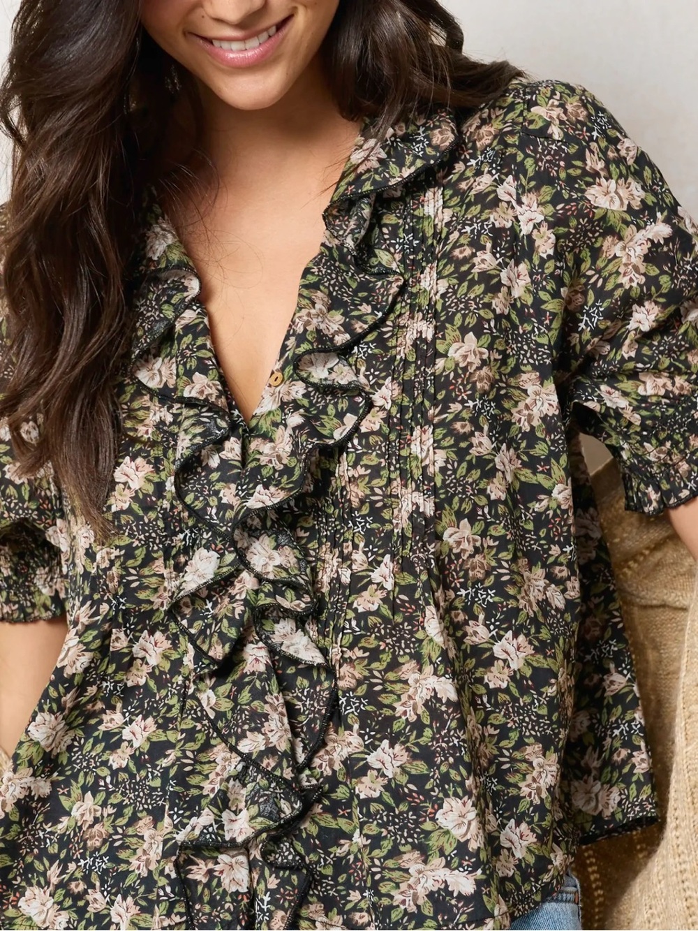 Natural Life Floral Ruffle Top - Picture 2 of 5